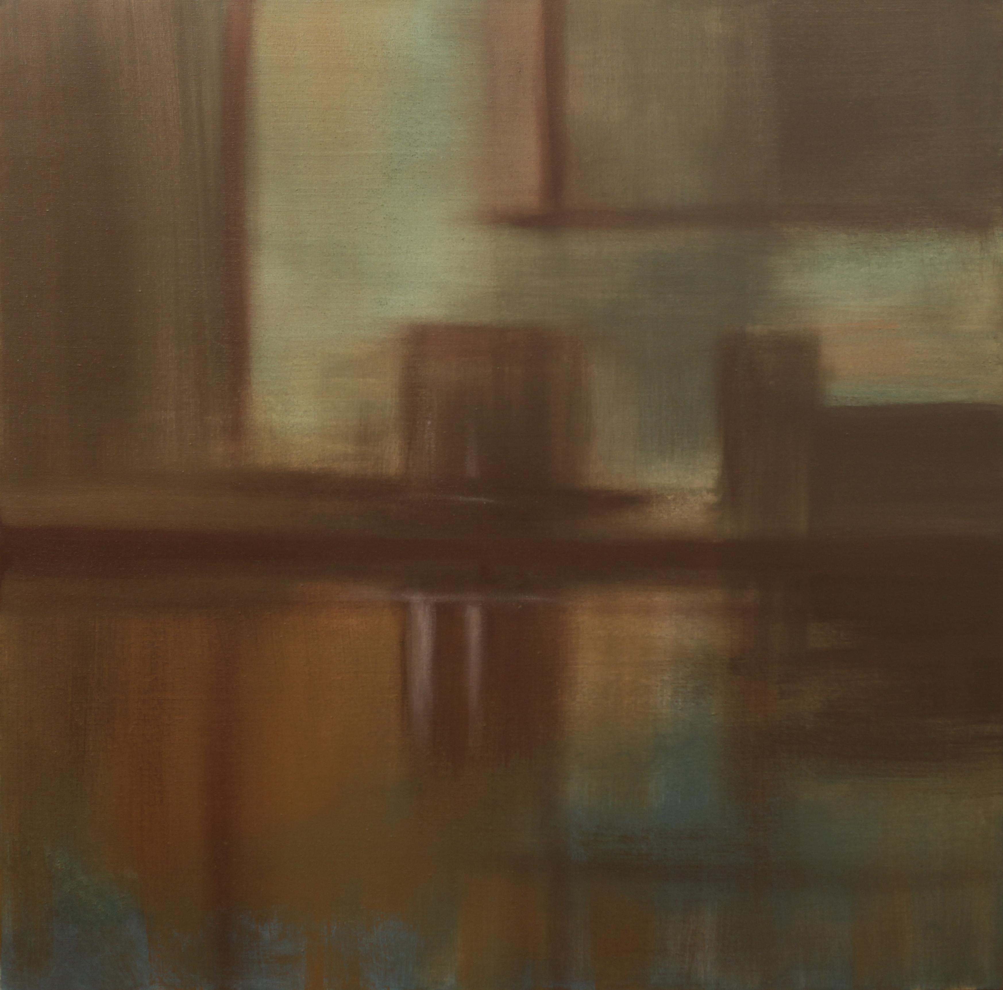 Yuriy Zakordonets Abstract Painting - Dream Simulation, Modern Minimalist Abstract Art Painting Canvas Brown Yellow
