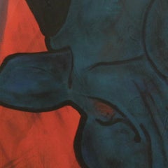 Abduction, Contemporary Expressionist Art Animal Painting Canvas Blue Red Orange