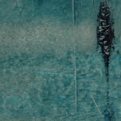 Unknown Station, Contemporary Minimalist Abstract Art Oil Painting Paper Blue