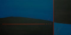 Vertical Horizon, Contemporary Minimalist Abstract Painting Landscape Blue Black