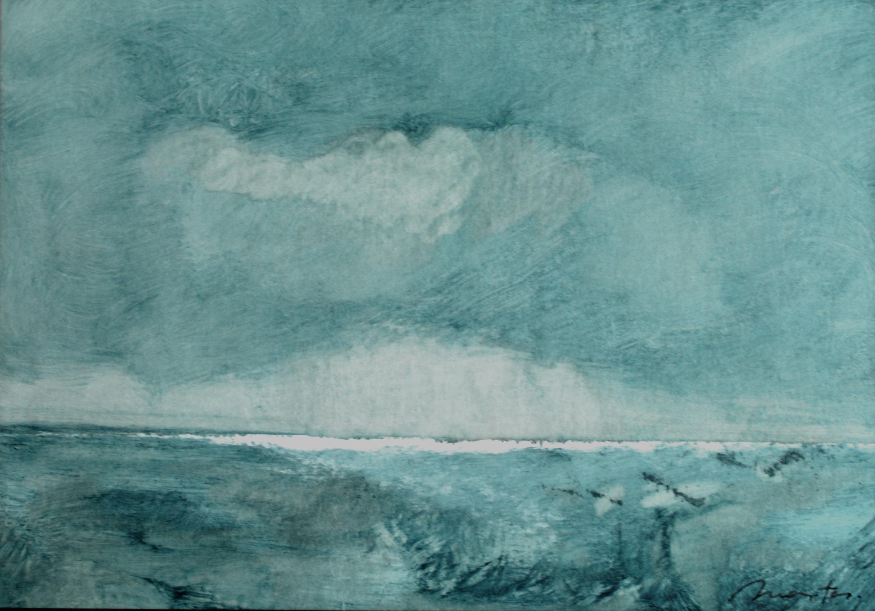 Rolando Duartes Landscape Painting - Nordic Light, Contemporary Minimalist Abstract Art Oil Painting Blue Landscape
