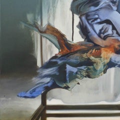 Angel, Contemporary Abstract Oil Painting Square Canvas Blue Woman Portrait