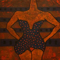 Venus, Contemporary Art Acrylic Painting Canvas Woman Portrait Blue Red Square