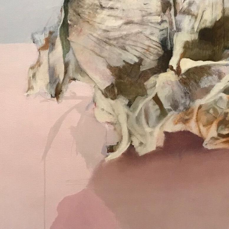 Homage to Francesca Woodman, Contemporary Abstract Oil Painting Sill Life Pink - Beige Abstract Painting by Irena Chrul