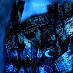 Unknown Figure, Contemporary Abstract Expressionist Art Oil Painting Paper Blue