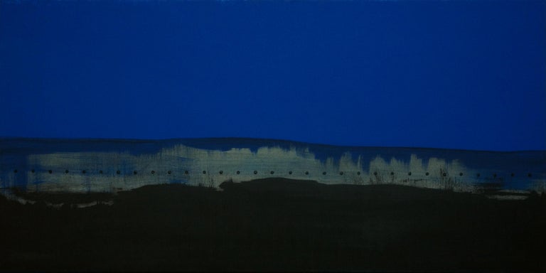 Yuriy Zakordonets Landscape Painting - Storm, Contemporary Minimalist Abstract Acrylic Painting Landscape Blue Black
