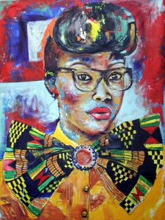 Afro Sister V, Mwamba Chikwemba, Woman Portrait, Bright Figurative Art, Yellow