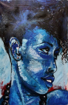 Different, Mwamba Chikwemba, Blue Female Portrait, Black Woman, African Art