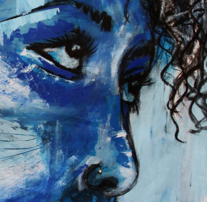 blue face woman painting