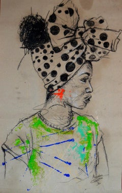 Women's Identity II, Mwamba Chikwemba, Female Portrait, Black Art, Green Accent