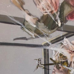 Hommage to Sarah Kane, Contemporary Abstract Oil Painting Canvas Pink Red Flower