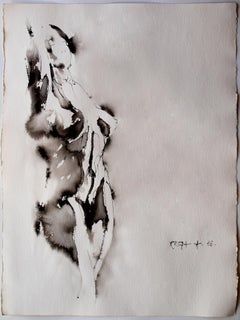 A Standing Nude, Contemporary Ink Art Painting Paper Calligraphy Woman Portrait