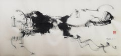 Kupa river in Ladešići, Contemporary Abstract Ink Painting Minimalist Landscape
