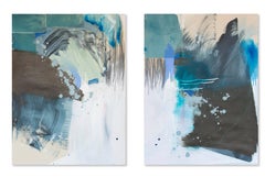 Collide, Contemporary Abstract Art Mixed Media Painting Canvas Green Diptych