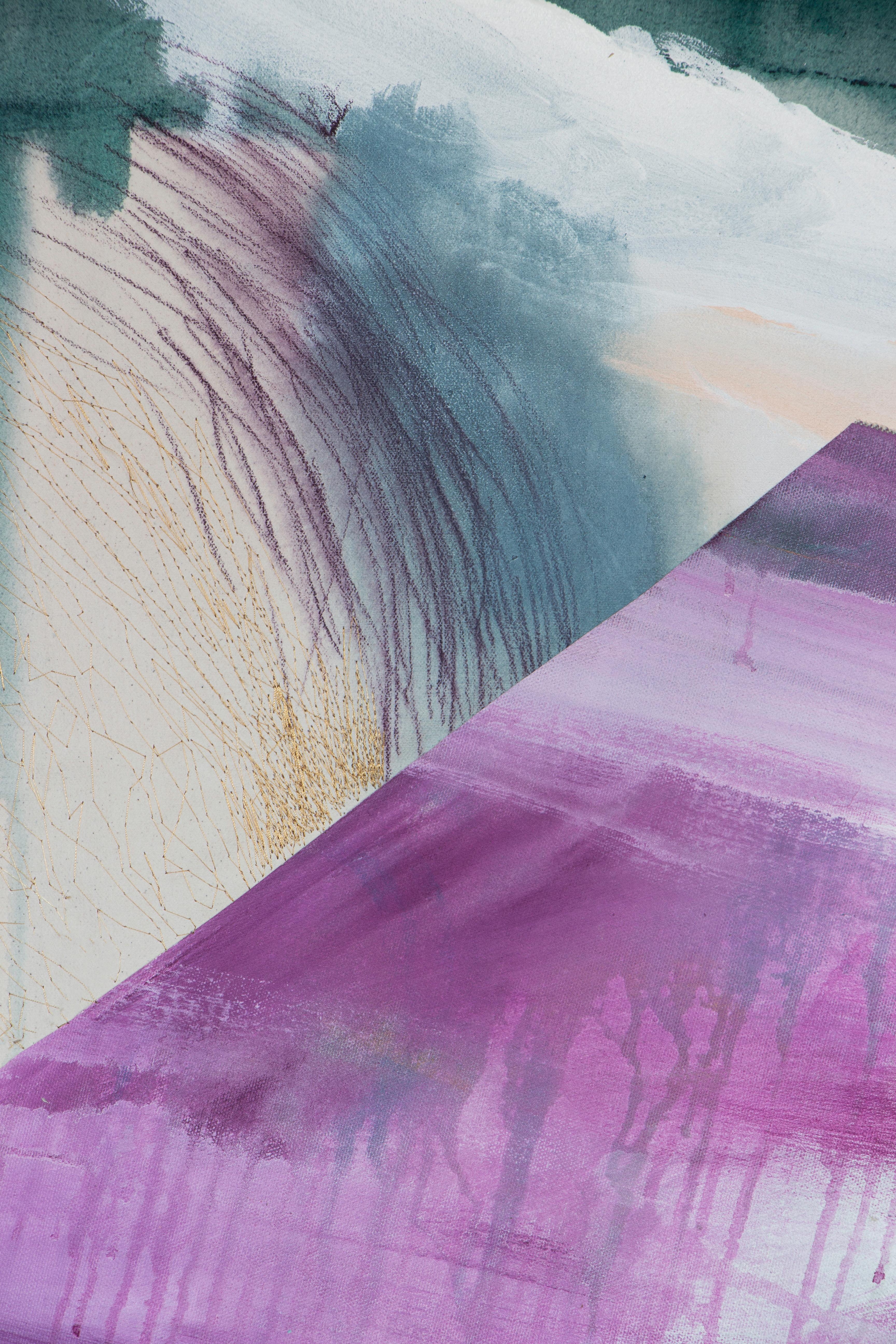 'It's Still Ok Not to Know' by Rebecca Stern - abstract expressionist mixed media (acrylic, ink, embroidery on canvas) work. Vibrant colors and soft design create a wonderful harmony for any interior. 
'It's Still Ok Not to Know' - a beautiful