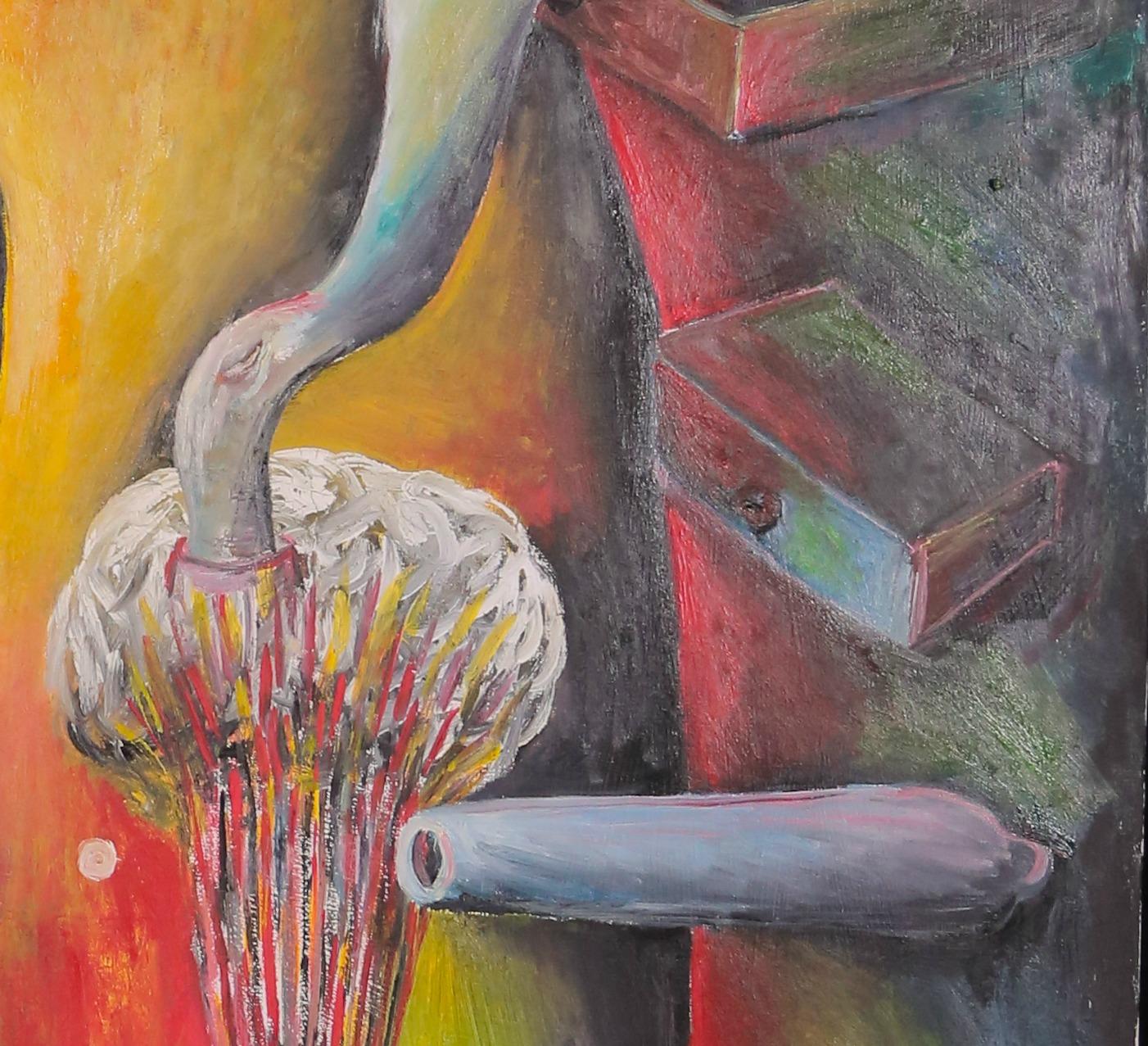 The End of Freedom, Szilard Szilagyi, Figurative Oil Painting, Surrealist, Red 3