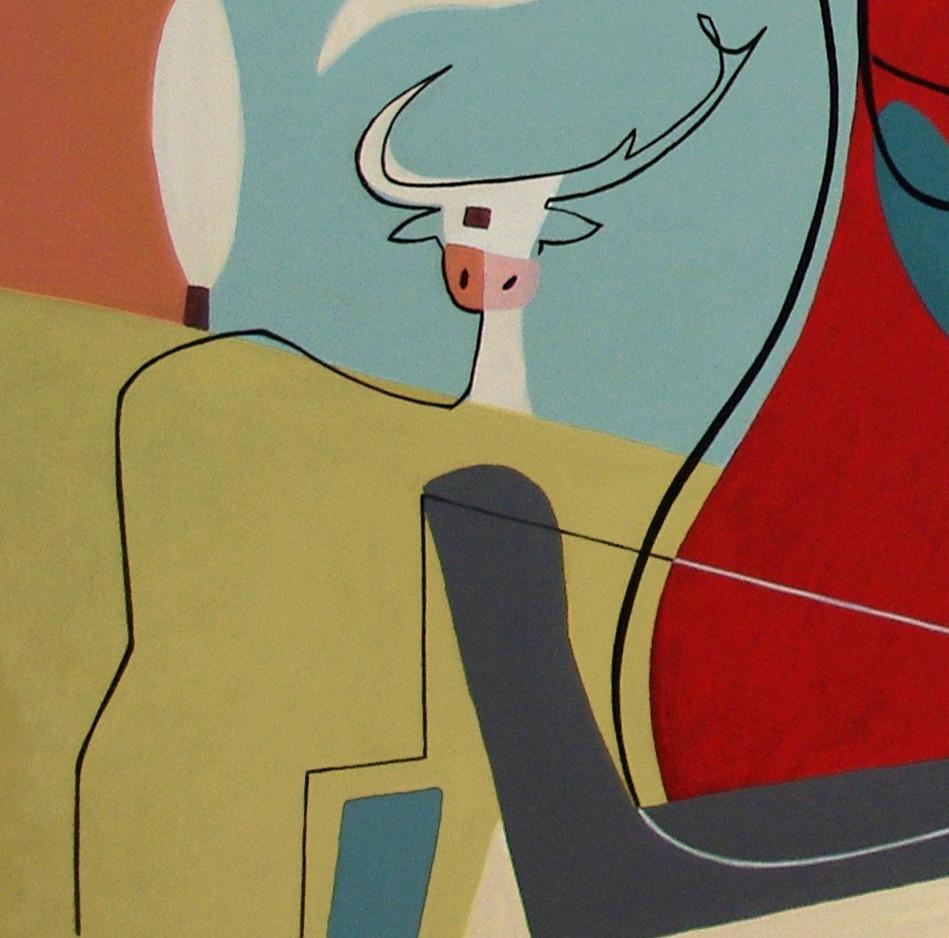 Bay of Love, Moderne abstrakte Kunst, geometrisches Gemälde, Leinwand, minimalistisch, rot-gelb – Painting von Bernard Simunovic