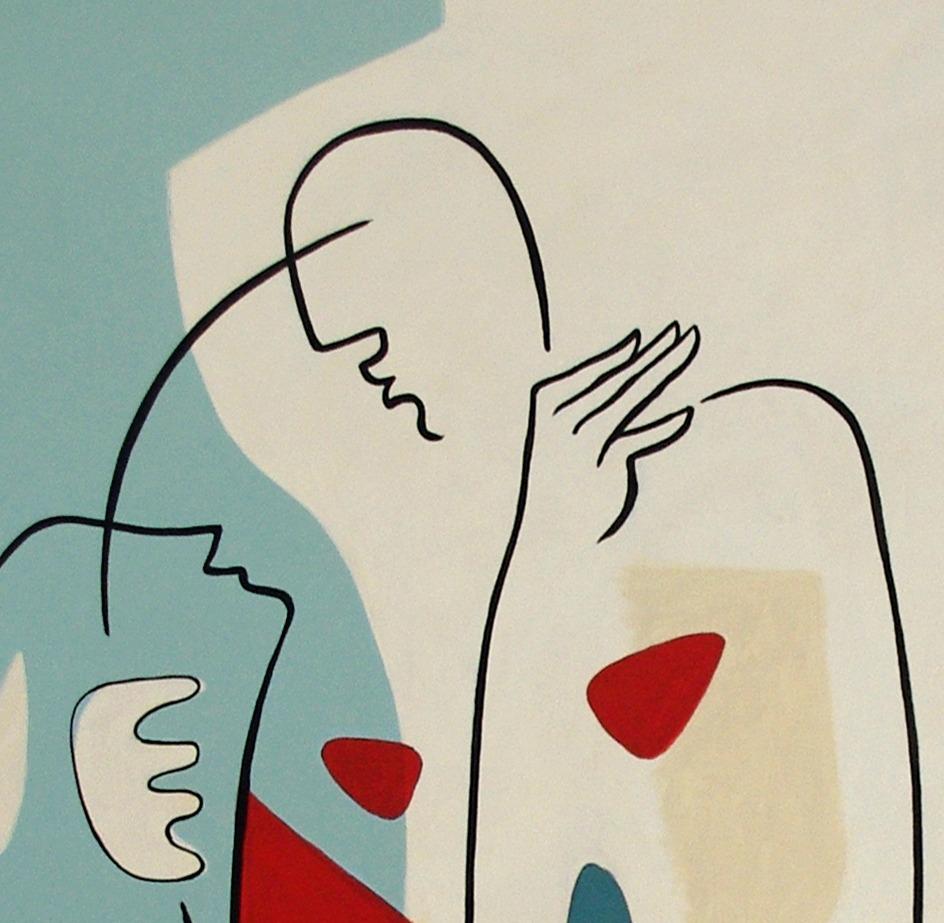 Bay of Love, Moderne abstrakte Kunst, geometrisches Gemälde, Leinwand, minimalistisch, rot-gelb (Beige), Figurative Painting, von Bernard Simunovic