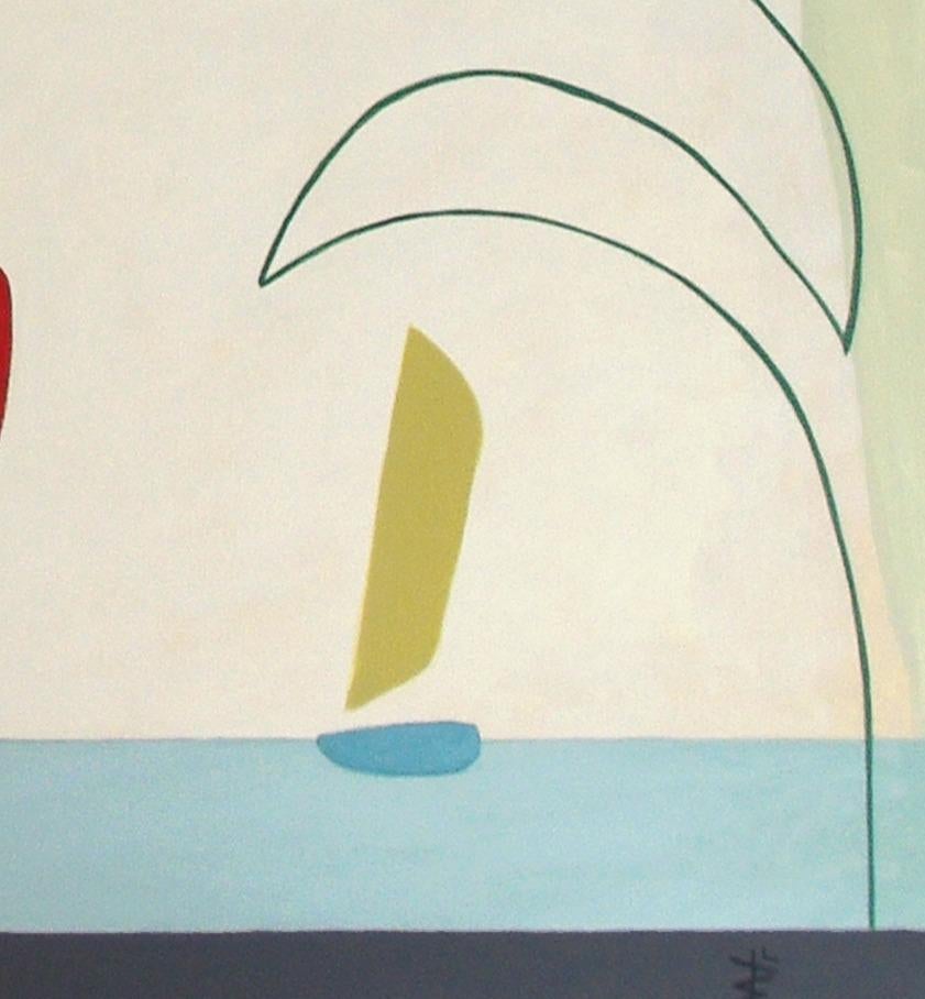 Bay of Love, Moderne abstrakte Kunst, geometrisches Gemälde, Leinwand, minimalistisch, rot-gelb (Abstrakt), Painting, von Bernard Simunovic