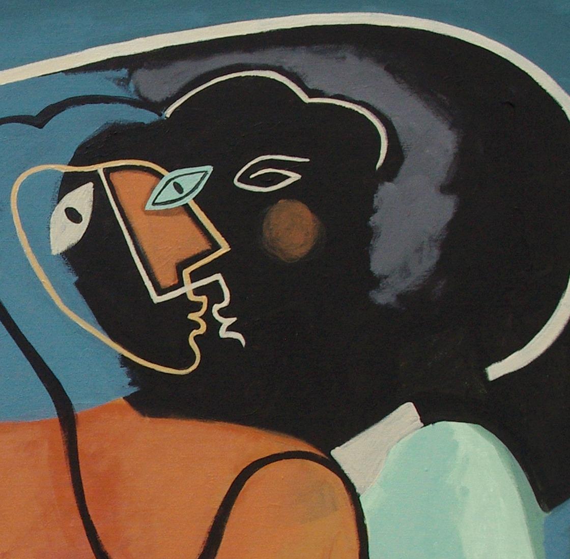 Is It the Look in Your  Eyes, Modern Abstract Art Geometric Black Blue Orange - Painting by Bernard Simunovic