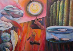 Inertia, Szilard Szilagyi, Modern Surrealist Oil Painting, Expressionist, Pink