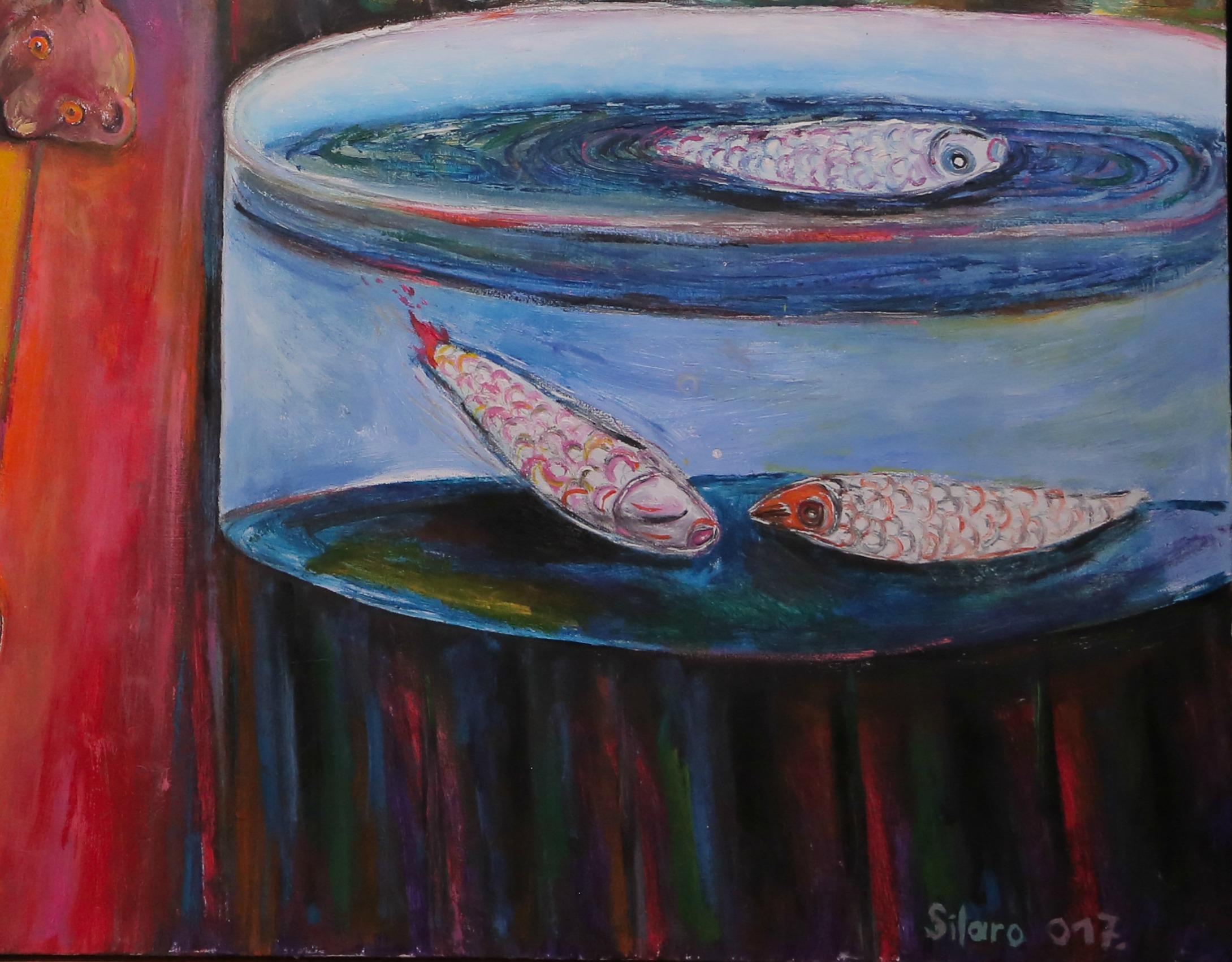 Inertia, Szilard Szilagyi, Modern Surrealist Oil Painting, Expressionist, Pink For Sale 2