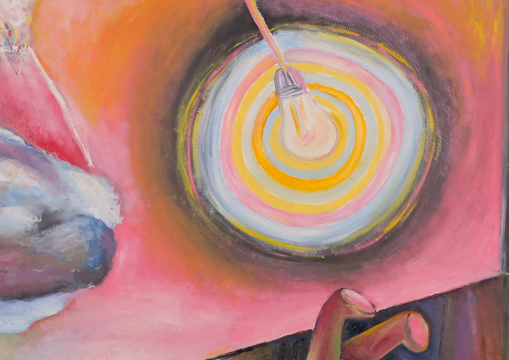 Inertia, Szilard Szilagyi, Modern Surrealist Oil Painting, Expressionist, Pink For Sale 3