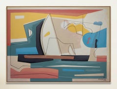 Over the Sea, Bernard Simunovic, Modern Abstract Painting, Yellow, Blue, Pattern