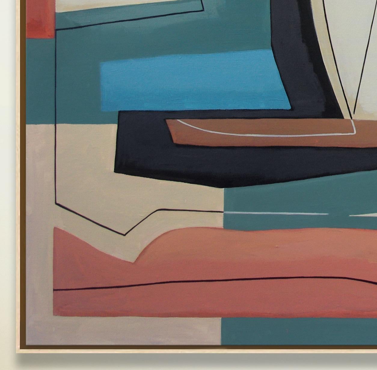 Over the Sea, Bernard Simunovic, Modern Abstract Painting, Yellow, Blue, Pattern 1