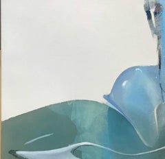 Lady From..., Contemporary Abstract Oil Painting Surrealist Woman Portrait Blue
