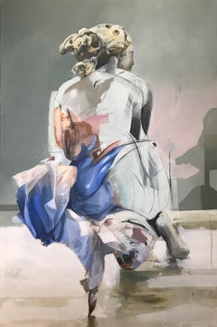 Ravi de Vous Voir, Contemporary Abstract Art Oil Painting Canvas Portrait Blue