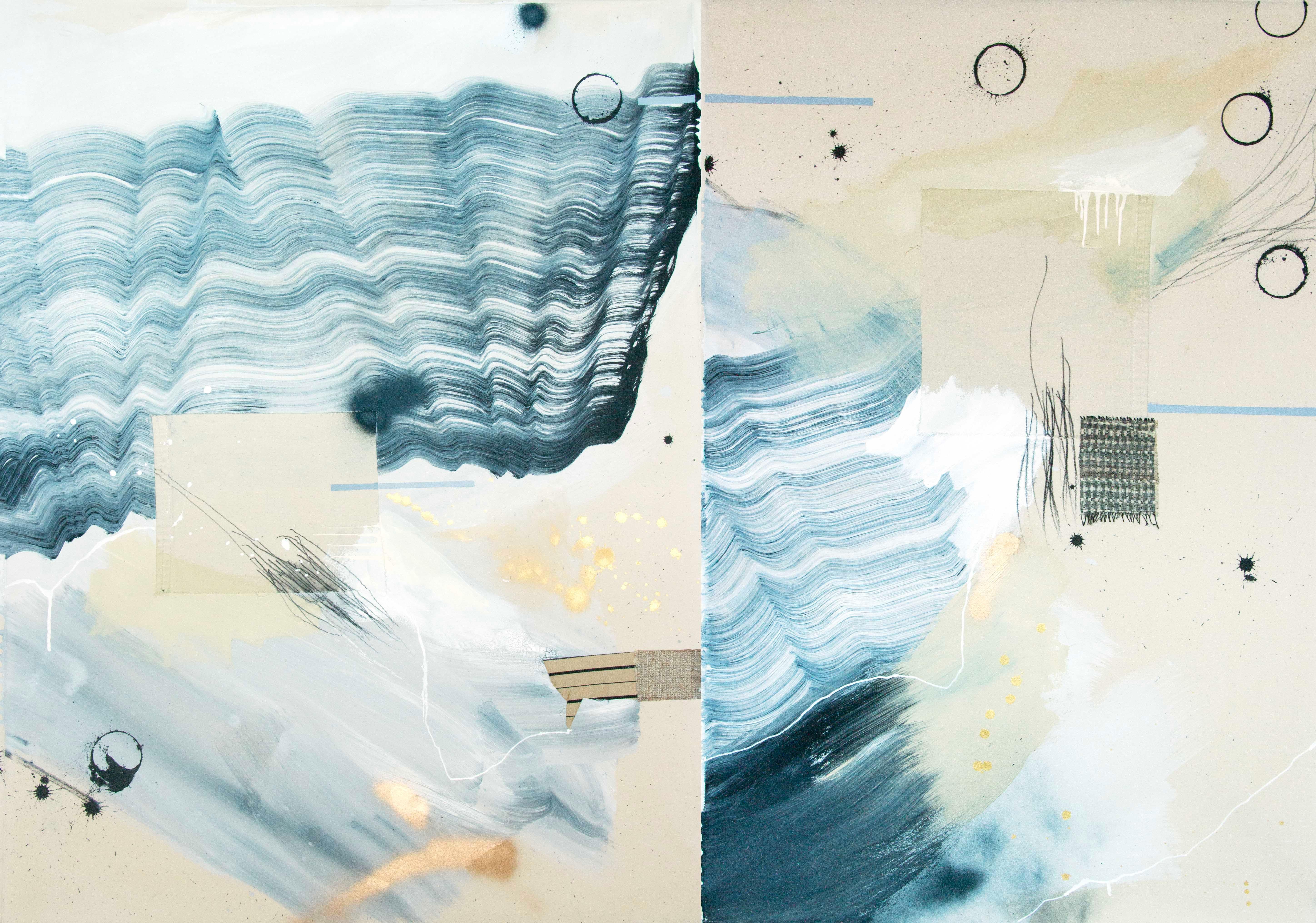 Off Kilter Spirits II, Abstract Expressionist Art Mixed Media Painting Diptych - Mixed Media Art by Rebecca Stern