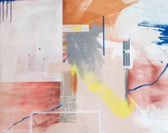 Off Kilter Spirits, Pink Abstract Art Mixed Media Painting Canvas Contemporary