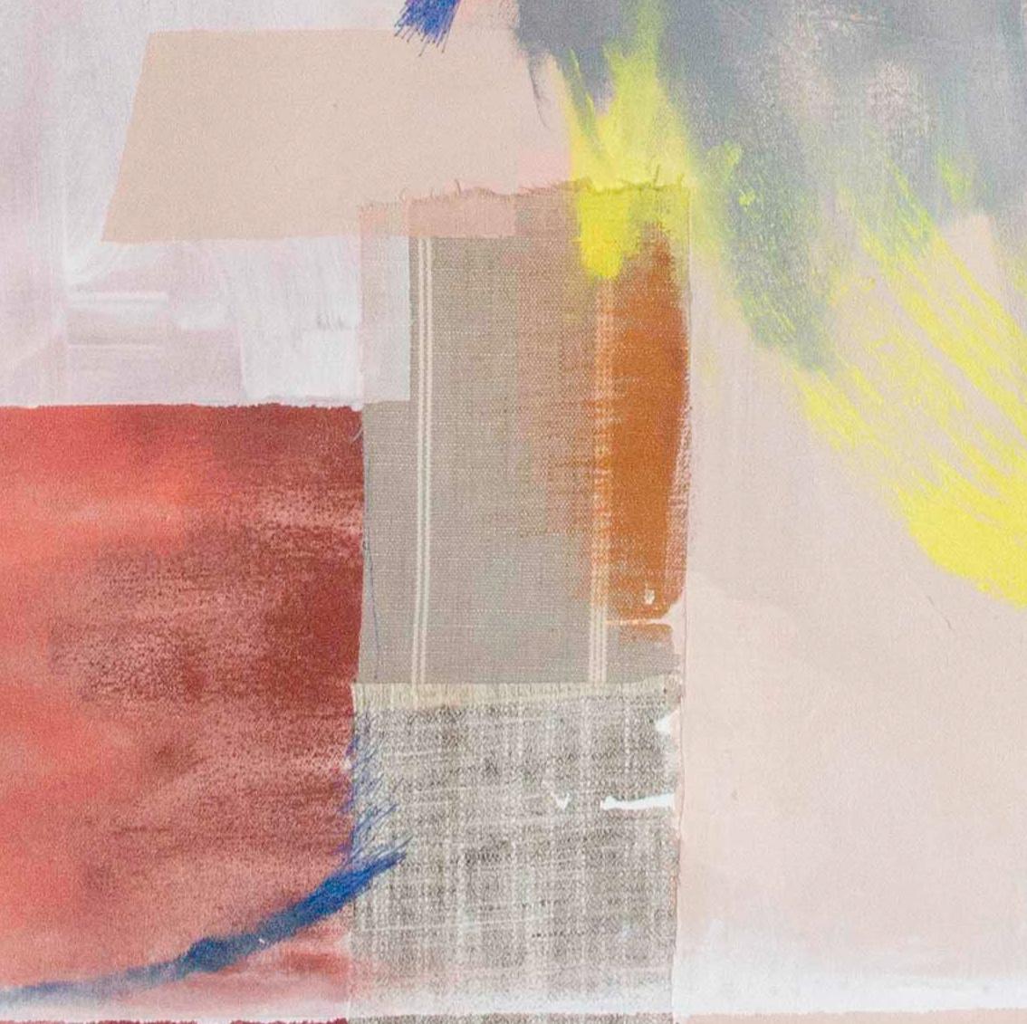 Off Kilter Spirits, Pink Abstract Art Mixed Media Painting Canvas Contemporary - Beige Abstract Painting by Rebecca Stern