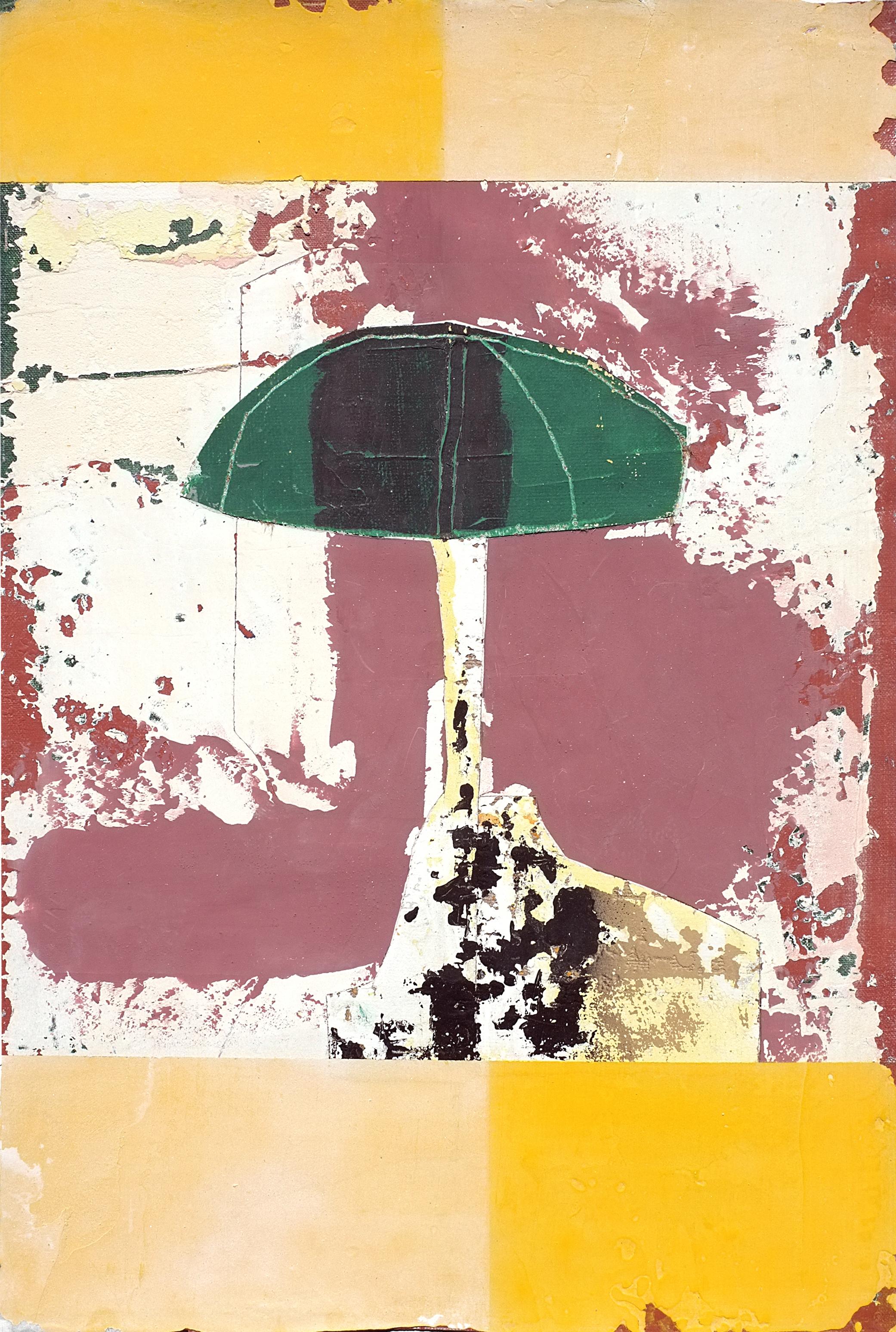 Antoine Puisais Abstract Painting - Asmara, Contemporary Abstract Art Mixed Media Yellow Small Collage Canvas Green