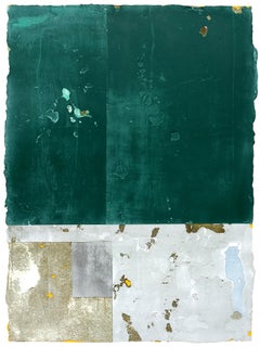 Tropical Modernism, Contemporary Abstract Art Mixed Media Green Collage Paper