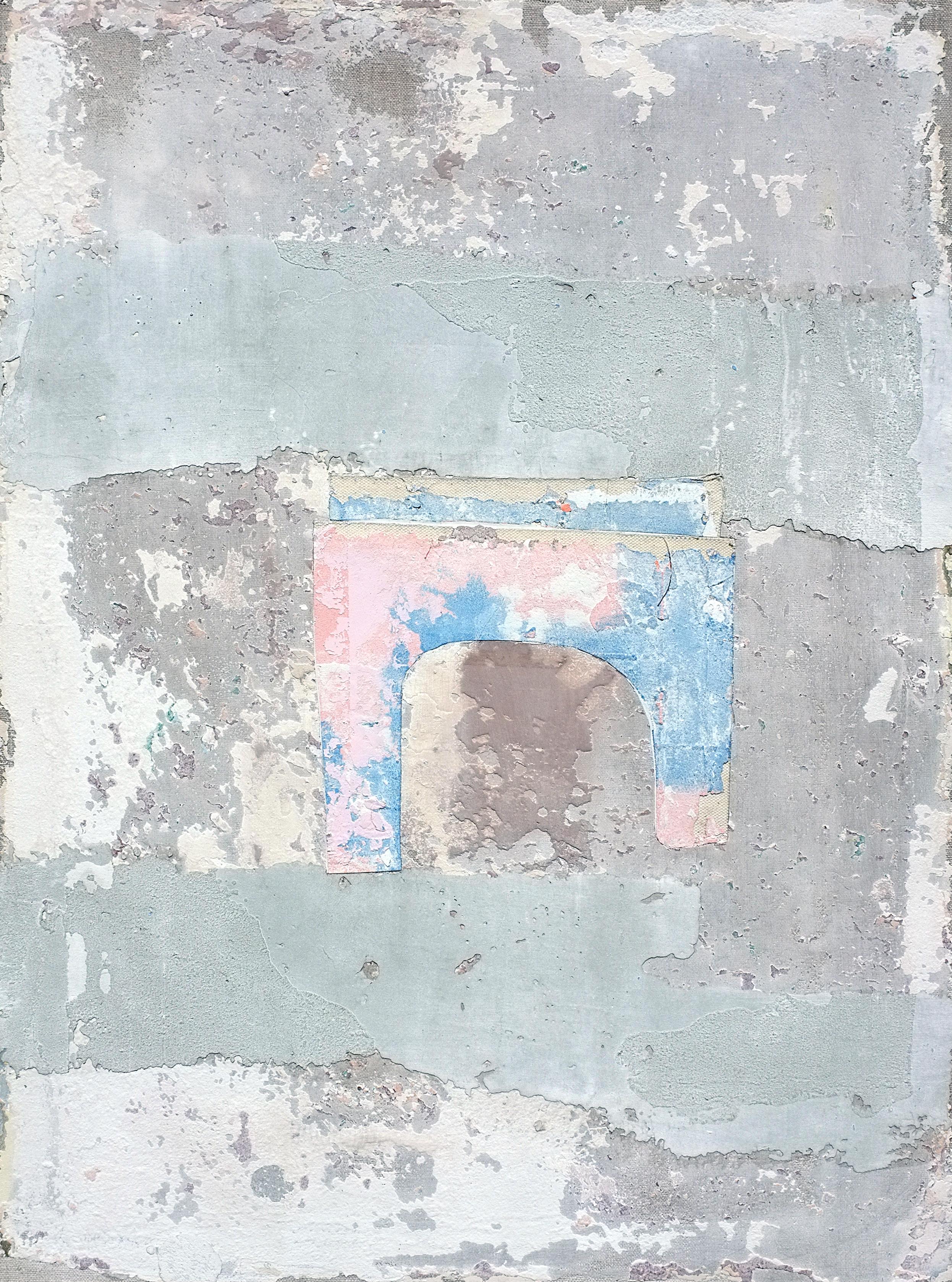 Temple, Contemporary Abstract Mixed Media Gray Grey Collage Minimalist Art - Mixed Media Art by Antoine Puisais