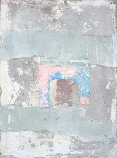 Temple, Contemporary Abstract Mixed Media Gray Grey Collage Minimalist Art