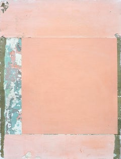 Reef, Contemporary Minimalist Art Abstract Mixed Media Pink Green Collage Linen
