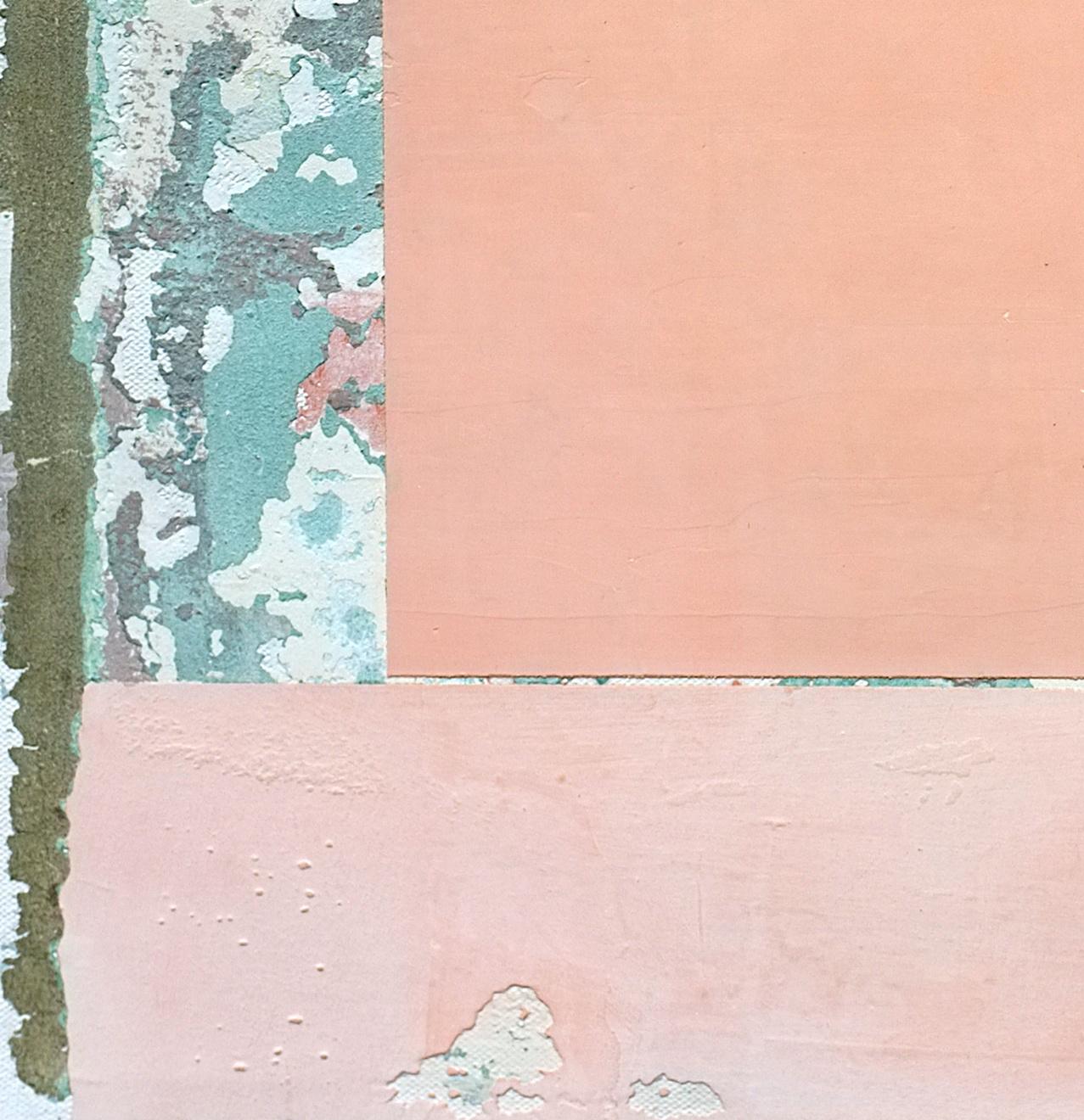 Reef, Contemporary Minimalist Art Abstract Mixed Media Pink Green Collage Linen - Painting by Antoine Puisais