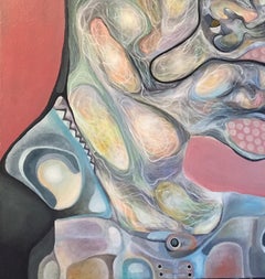 Luminous 405, Contemporary Abstract Figurative Painting Surrealist Portrait Pink