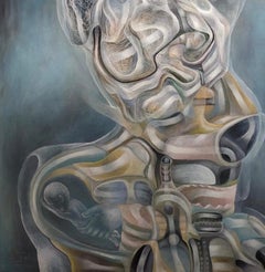 Luminous 409, Contemporary Abstract Oil Painting Canvas Portrait Blue Large Art