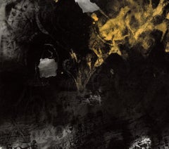 Dawn Sound, Contemporary Asian Abstract Painting Paper Black Ink Gold Chinese