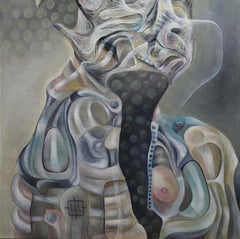 Luminous 413, Contemporary Abstract Oil Painting Canvas Portrait Grey Gray Art