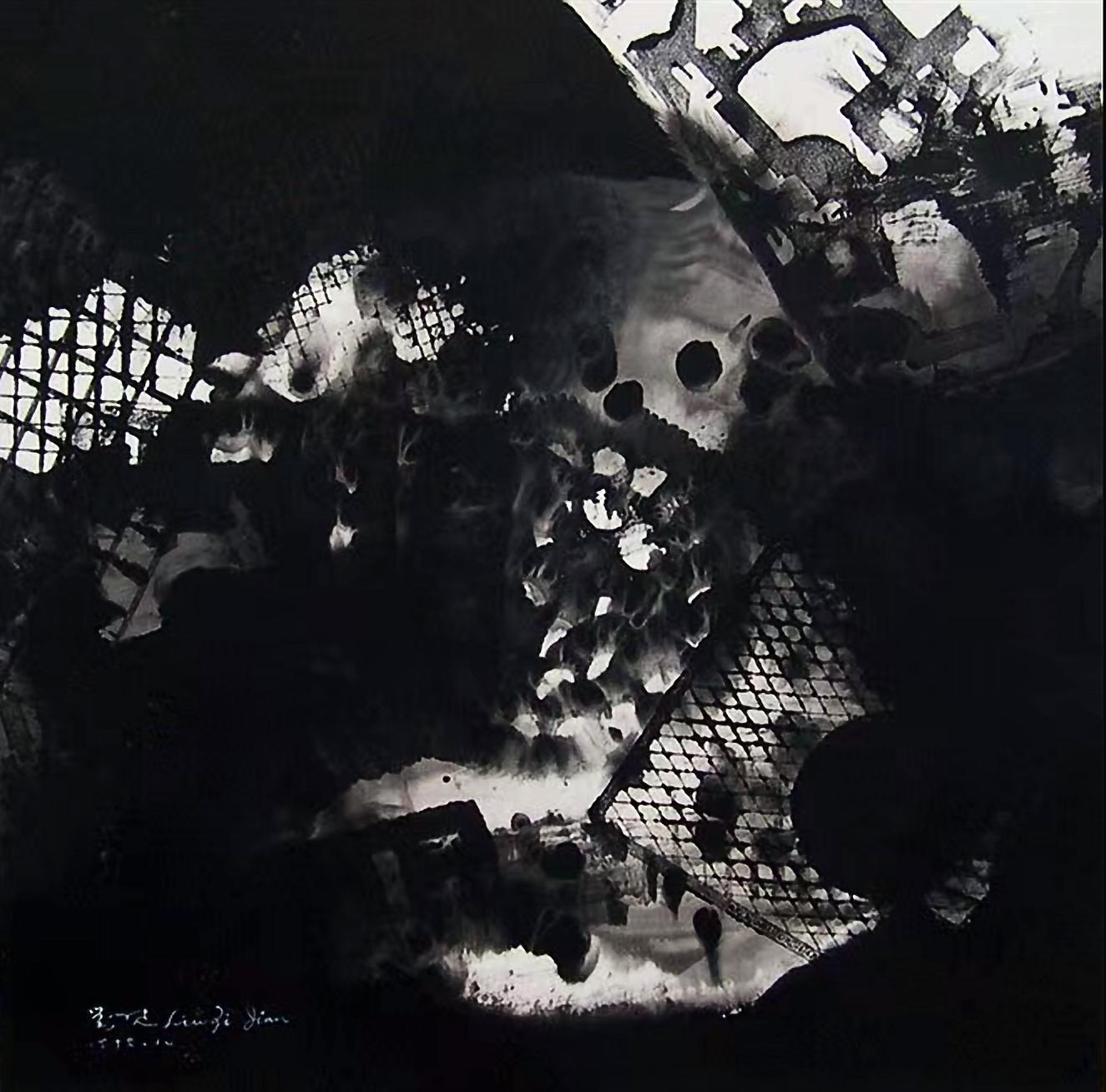 Liu Zijian Landscape Painting - Floating Landscape, Contemporary Asian Abstract Painting Black White Ink Chinese