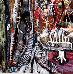 Akoto, Contemporary Abstract African Mixed media Painting Collage Brown