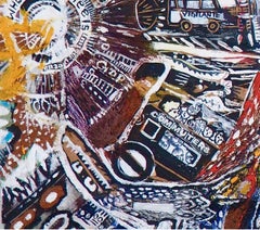 London Tour, Contemporary Abstract African Mixed media Painting Collage Bright