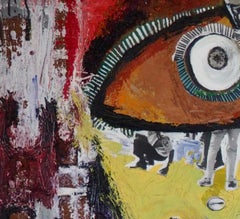 Faultline, Contemporary Abstract African Mixed media Painting Collage Blue Red