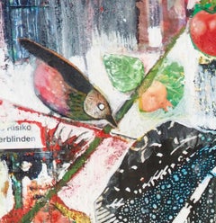 Rising, Contemporary Abstract African Mixed media Painting Collage Blue Yellow