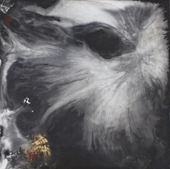 Shimmering Moon I, Contemporary Asian Abstract Painting Black White Ink Chinese